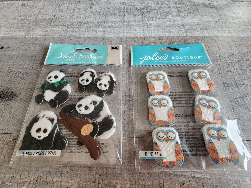 NEW Scrapbook Stickers LOT Animal Zoo Fuzzy Pandas Owls RARE Jolee Retired #33
